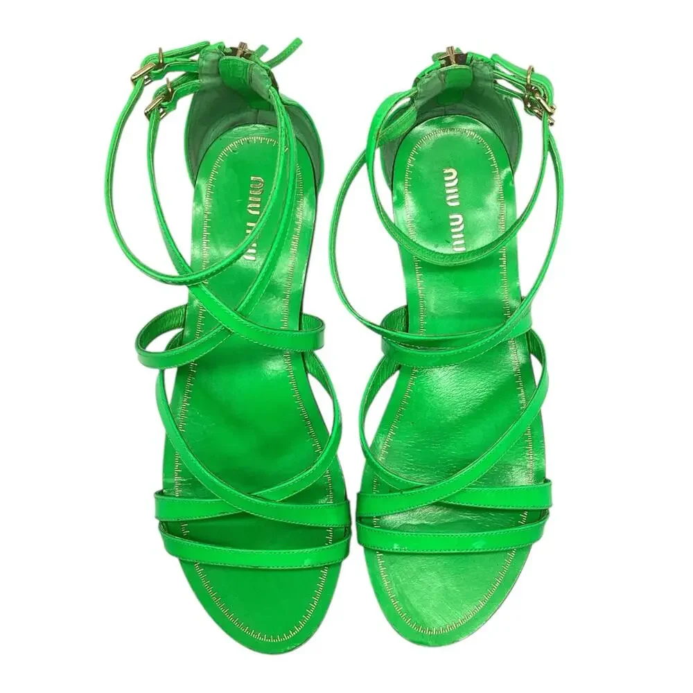 Miu Miu Strappy Sandals Women’s Size 8.5 Vernice Fluo in Neon Green